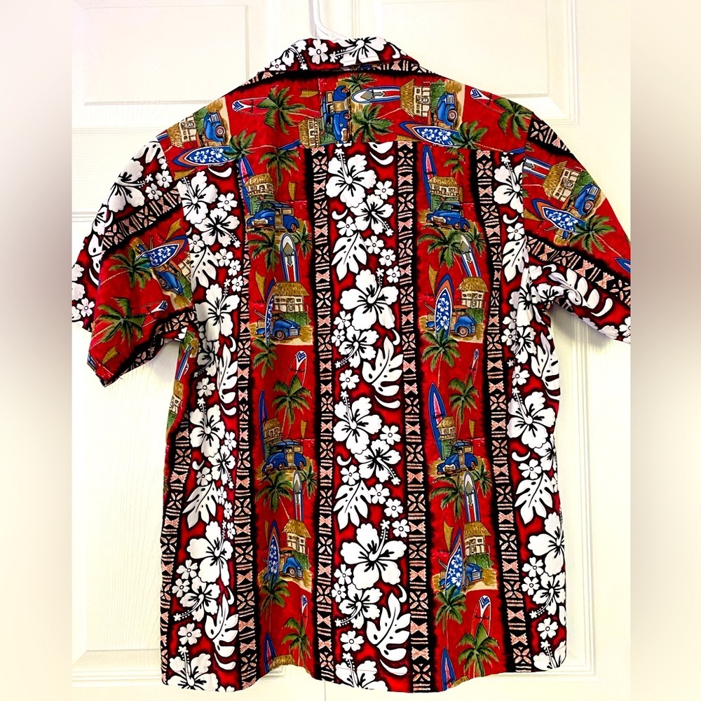 RJC Shirt Hawaiian Red White Hibiscus Flower Short Sleeve Cotton Large - Picture 3 of 11